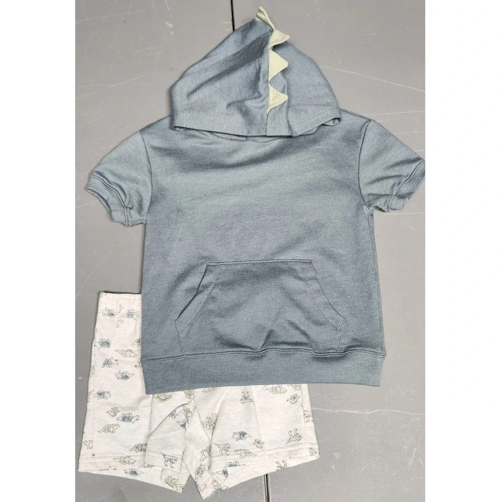 CARTER'S Boys 2 pc Dinosaur Short Sleeve Hoodie Top & Shorts, Size 5t
